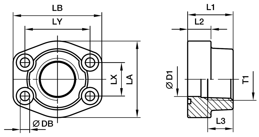 SAE Lige 4 Bolt Flange Med NPT Gevind - SAE Flange / Indvendig  NPT Gevind