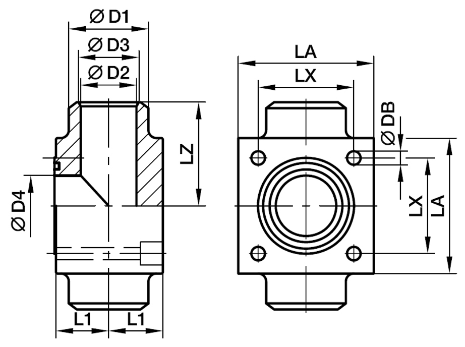 Cetop Firkant Flange 180° T-Samling - Cetop Firkant flange 180° T-Samling / Svejseende