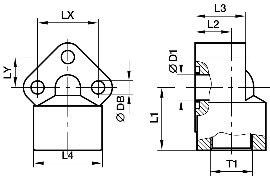 Gear Pumpe Flange 90° Vinkel 3 Huller – Aluminium - Indvendig  BSPP Gevind