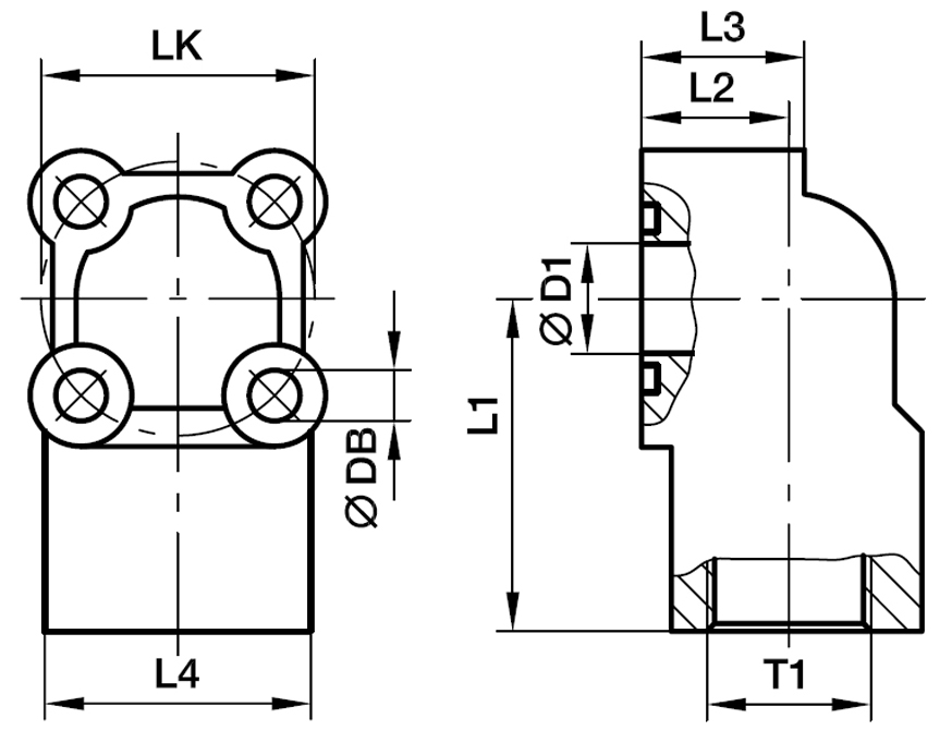 Gear Pumpe Flange 90° Vinkel 4 Huller – Aluminium - Indvendig  BSPP Gevind