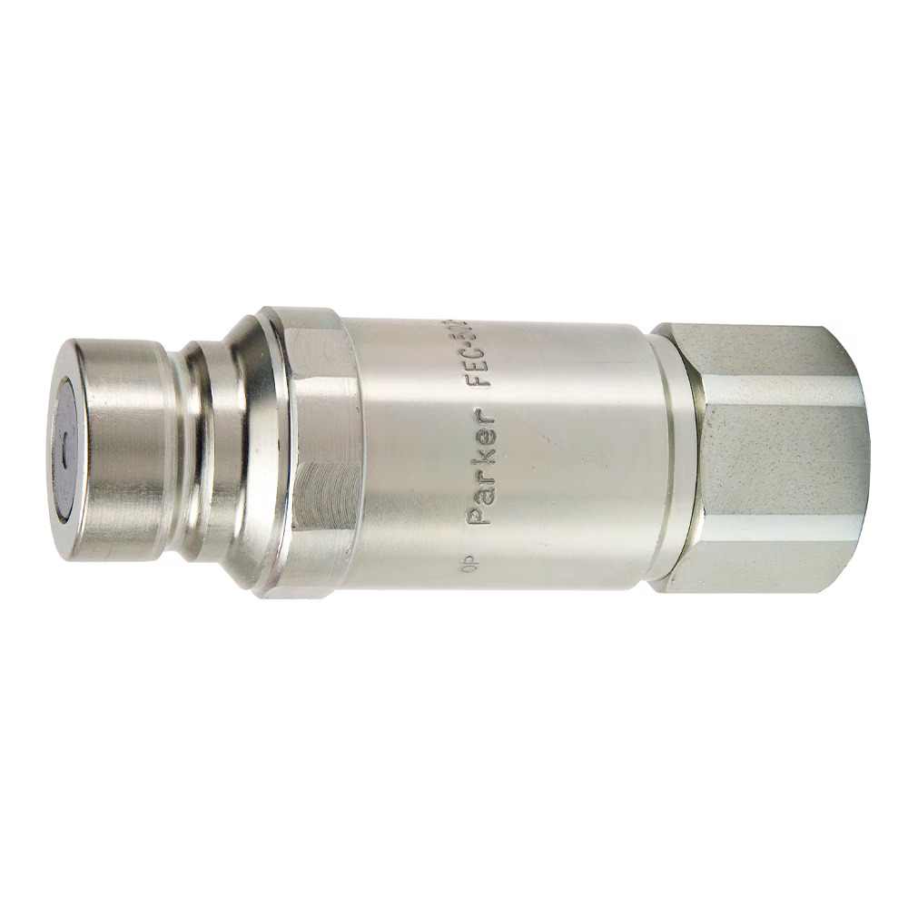Non-Spill, Flat Face, ISO 16028, HTMA, Hydraulic Quick Couplings - FEM and FEC Series Male Nipple Female UNF Non-Spill Connect under pressure Push to Connect