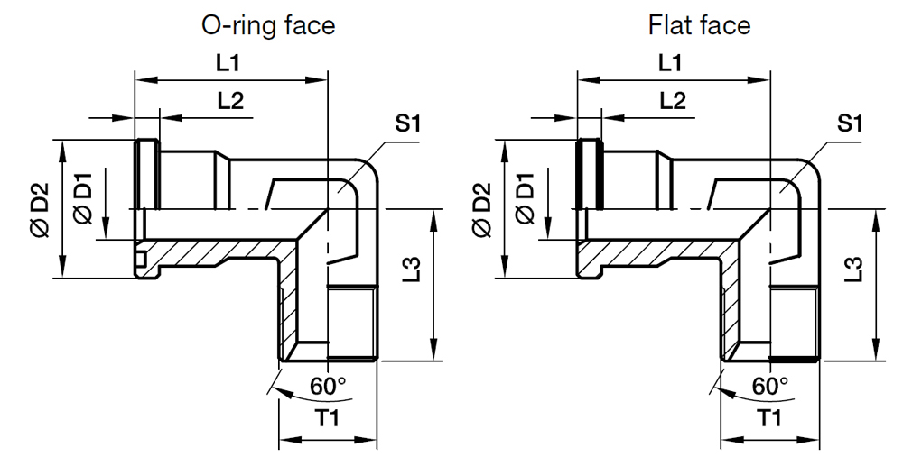 SAE 90° Vinkel Flange Adapter - SAE Flange / BSPP 60° Konus Ende