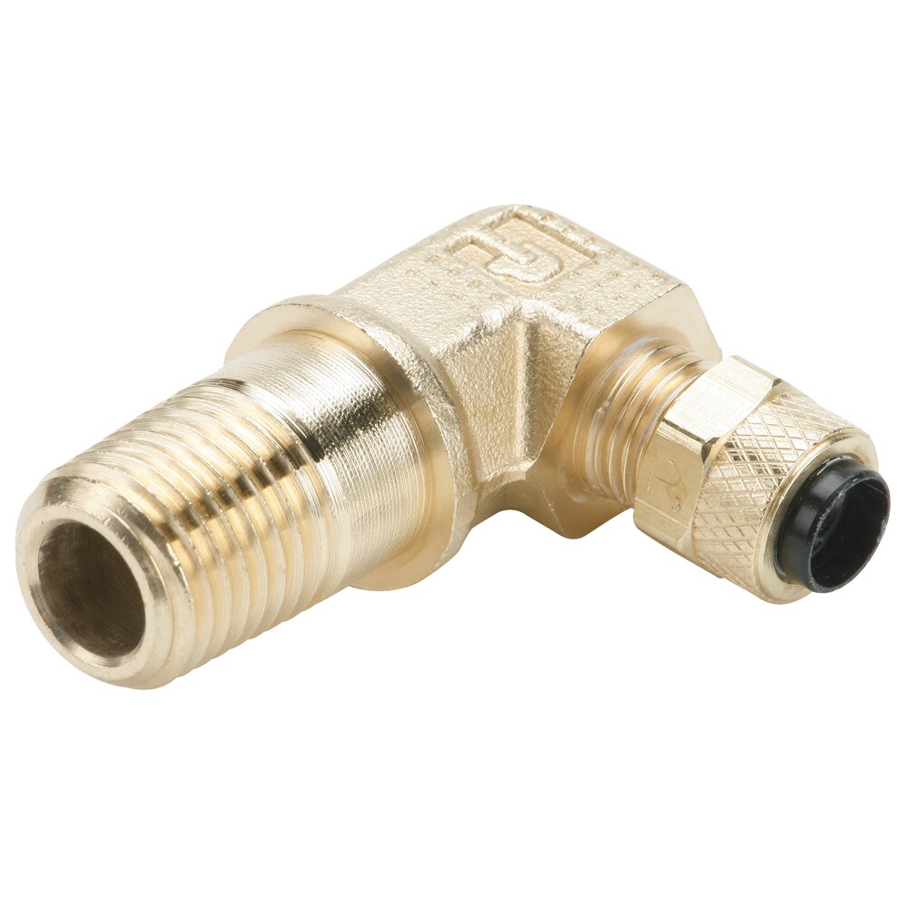 Brass Compression Fittings for Thermoplastic and Soft Metal Tubing - Poly-Tite. 90° Long Elbow Tube to Pipe