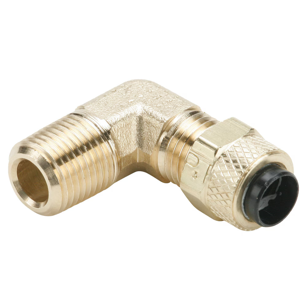 Brass Compression Fittings for Thermoplastic and Soft Metal Tubing - Poly-Tite. 90° Elbow Tube to Pipe