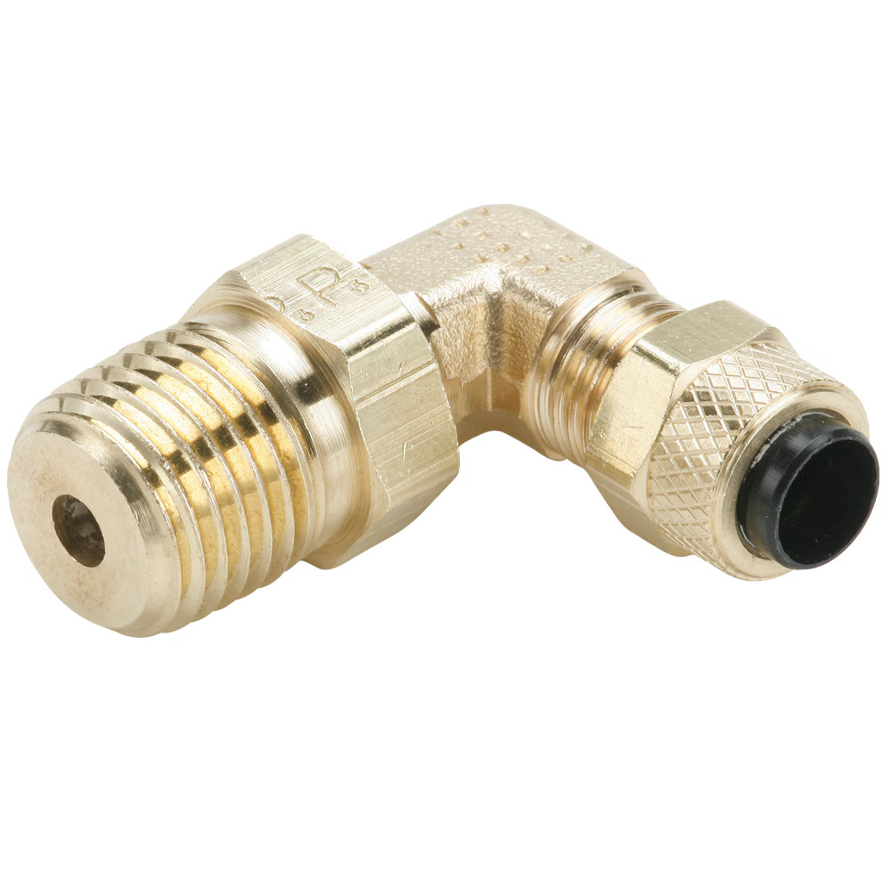 Brass Compression Fittings for Thermoplastic and Soft Metal Tubing - Poly-Tite. 90° Swivel Elbow Tube to Pipe