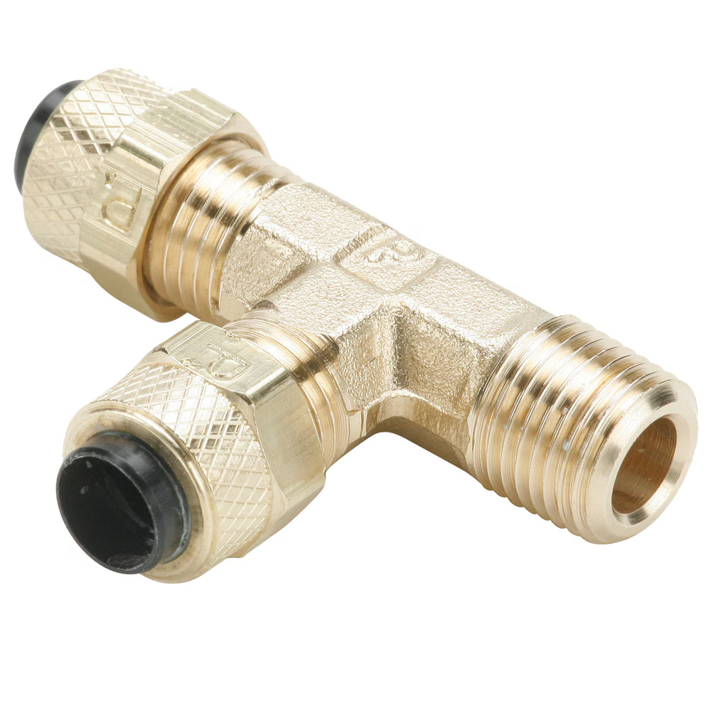 Brass Compression Fittings for Thermoplastic and Soft Metal Tubing - Poly-Tite. Run Tee Tube to Pipe