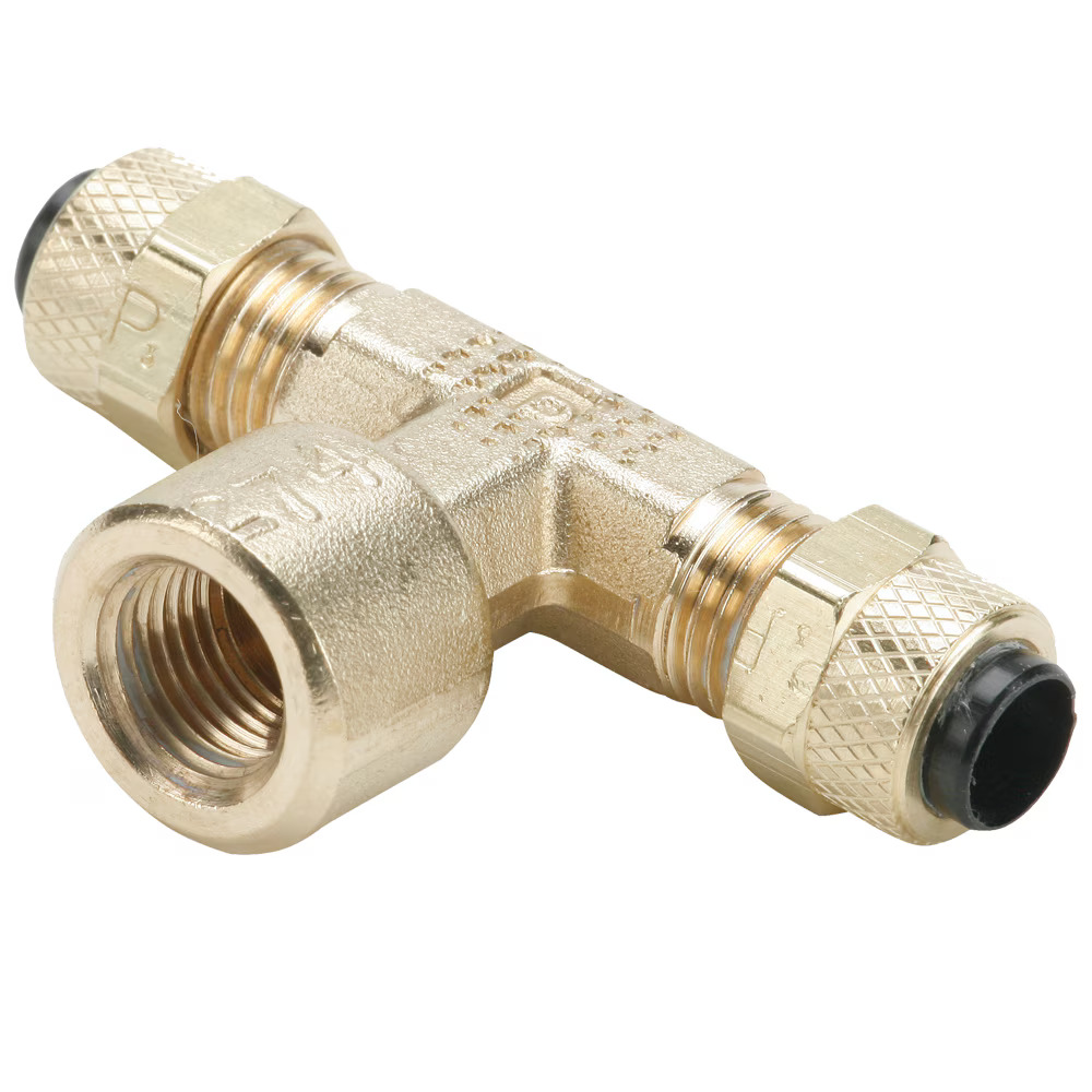 Brass Compression Fittings for Thermoplastic and Soft Metal Tubing - Poly-Tite. Branch Tee Tube to Female Pipe