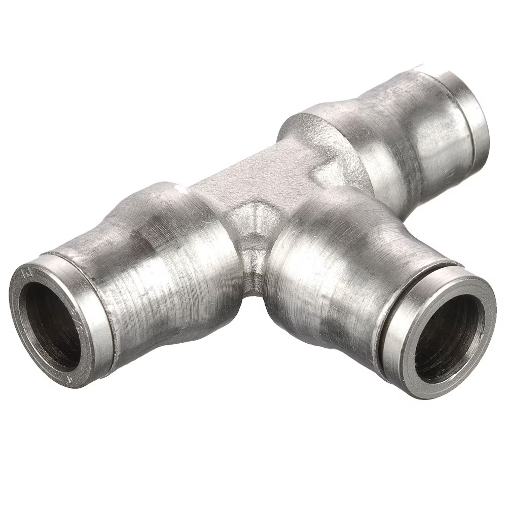 Electroless Nickel Plated Brass Push-to-Connect Fittings - Prestolok PLM Tee Tube to Tube Push-to-Connect Push-to-Connect