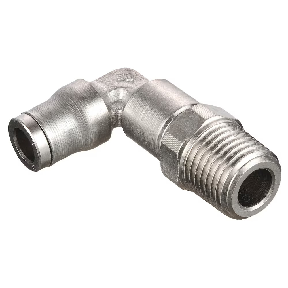 Electroless Nickel Plated Brass Push-to-Connect Fittings - Prestolok PLM Elbow 90° - Extended Tube to Pipe Push-to-Connect Male BSPT