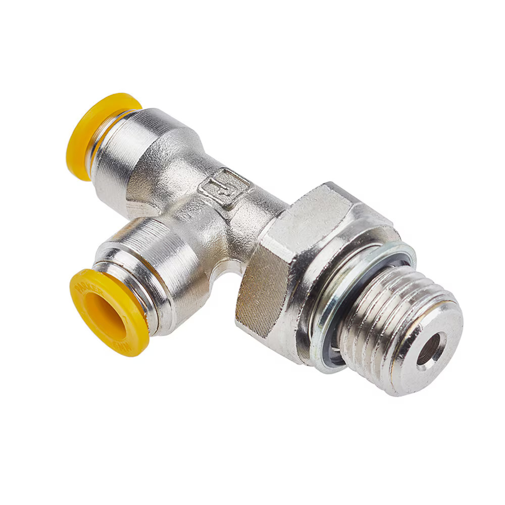 Push-to-Connect Nickel Plated Instant Fittings - Prestolok PLP Metal Run Tee - Swivel Push-to-Connect Male BSPP Tube to Pipe