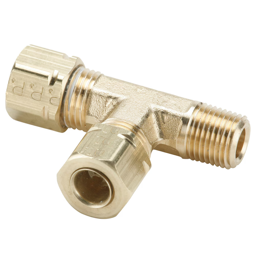 Brass Compression Fittings, Compress-Align Run Tee Compression Male Pipe Tube to Pipe
