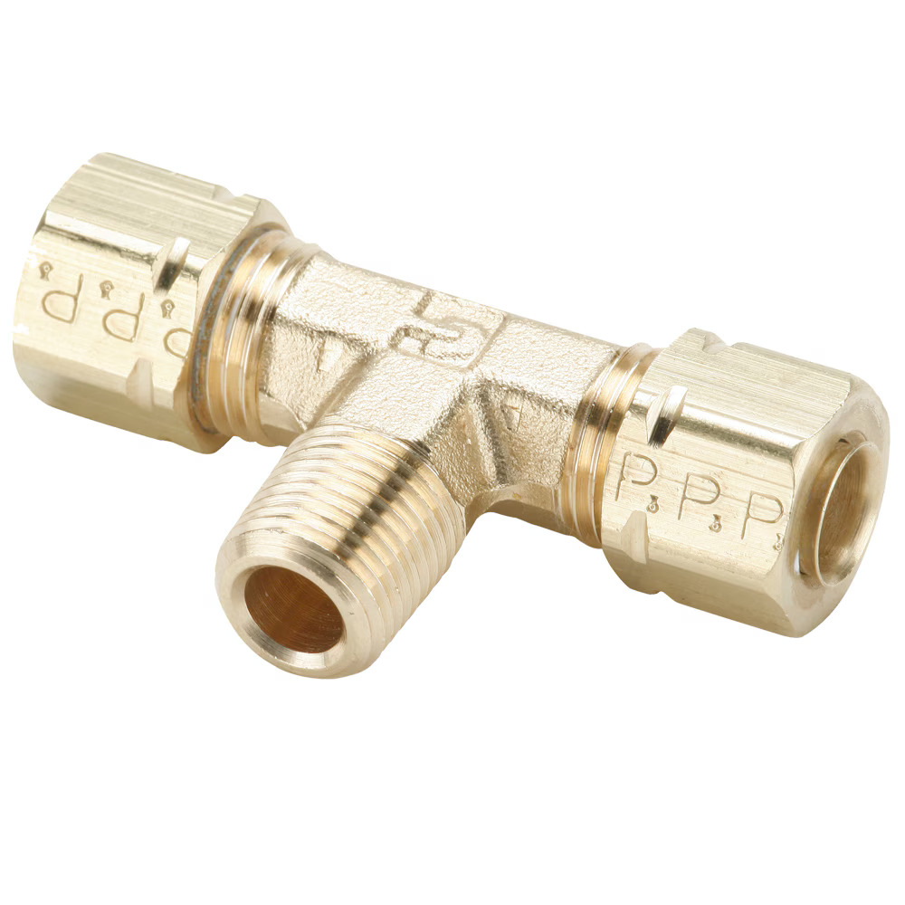 Brass Compression Fittings, Compress-Align Branch Tee Compression Male Pipe Tube to Pipe