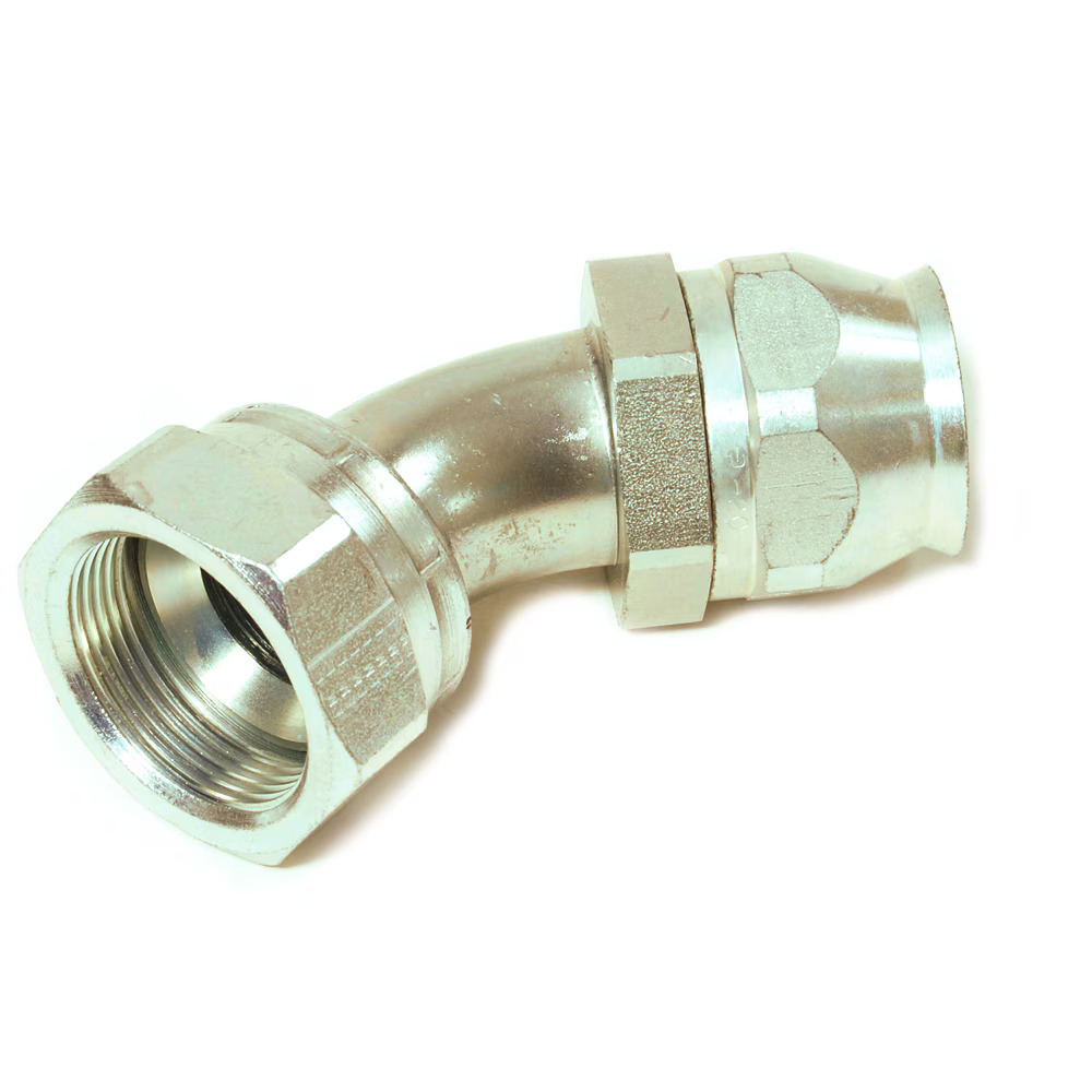 Field Attachable Fittings for PTFE Hose - 90 Series Female JIC 37° - Swivel - 45° Elbow - Short Drop
