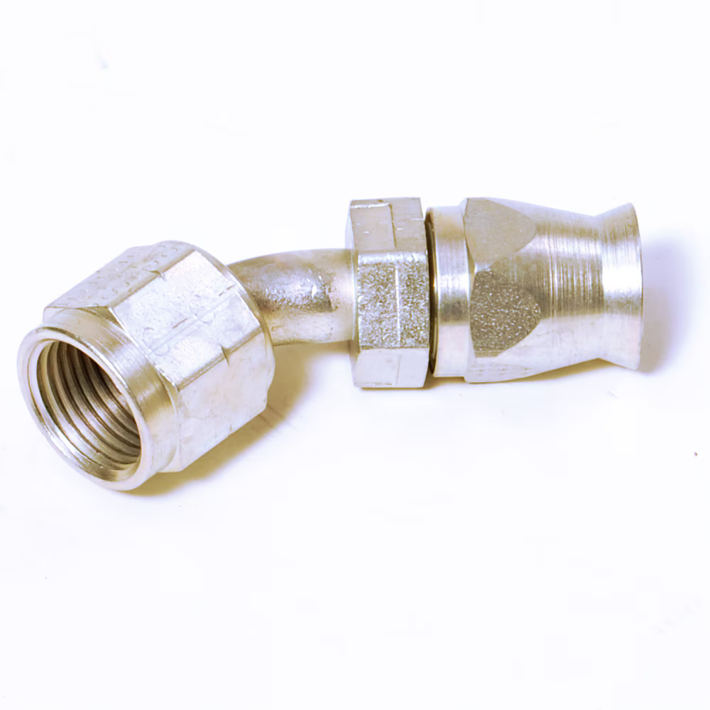 Field Attachable Fittings for PTFE Hose - 90 Series Female SAE 45 / Swivel - 45° Elbow