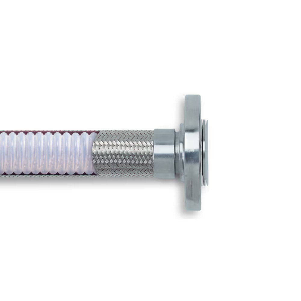 Flare-Seal® Heavy Wall Convoluted PTFE Hose Natural Stainless Steel Braid