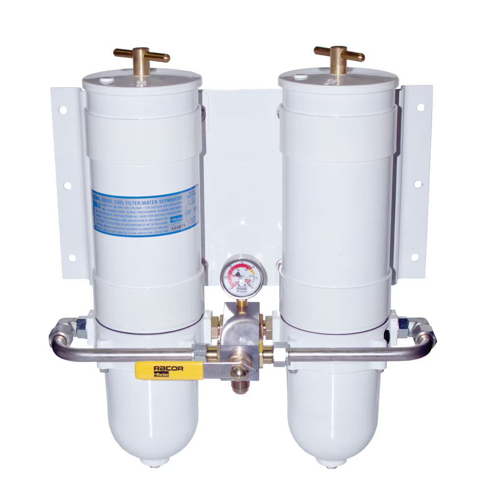 Marine Fuel Filter Water Separator – Racor Turbine Series 1000 Marine Dual Turbine Assembly with Water Probe