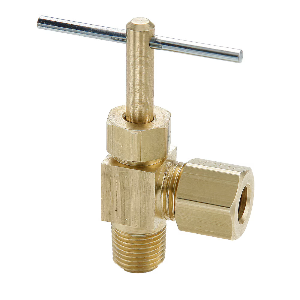 Brass Needle Valve, Low Pressure  - NV Series 90? Elbow Compression to Pipe