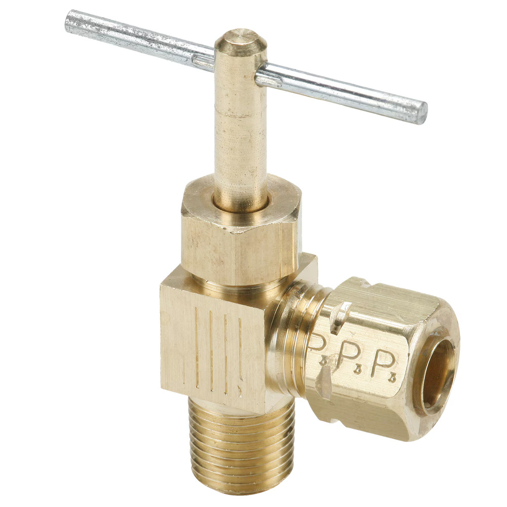 Brass Needle Valve, Low Pressure  - NV Series 90? Elbow Compress-Align to Pipe