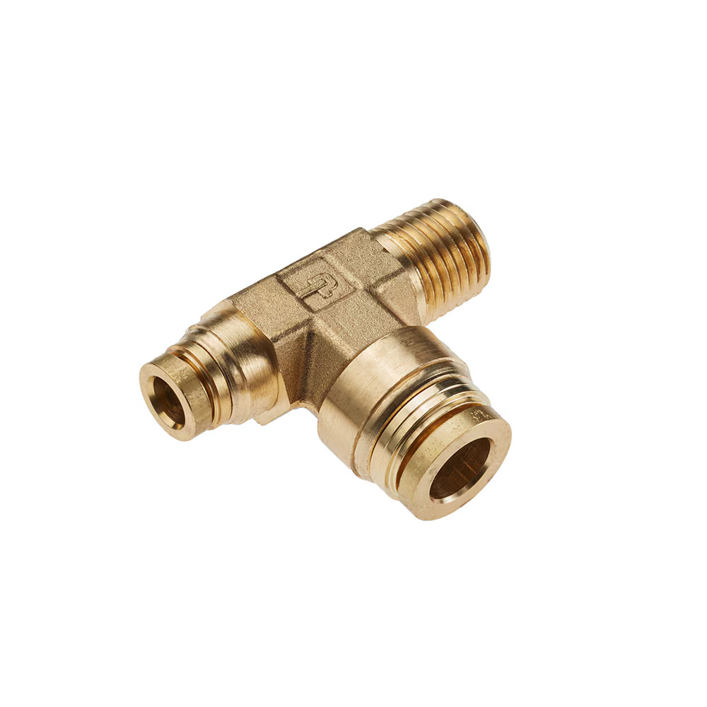 Air Brake D.O.T. composite & brass push-to-connect fittings - PTC & PTCR Run Tee - Rigid Tube to Pipe Push-to-Connect Male NPT