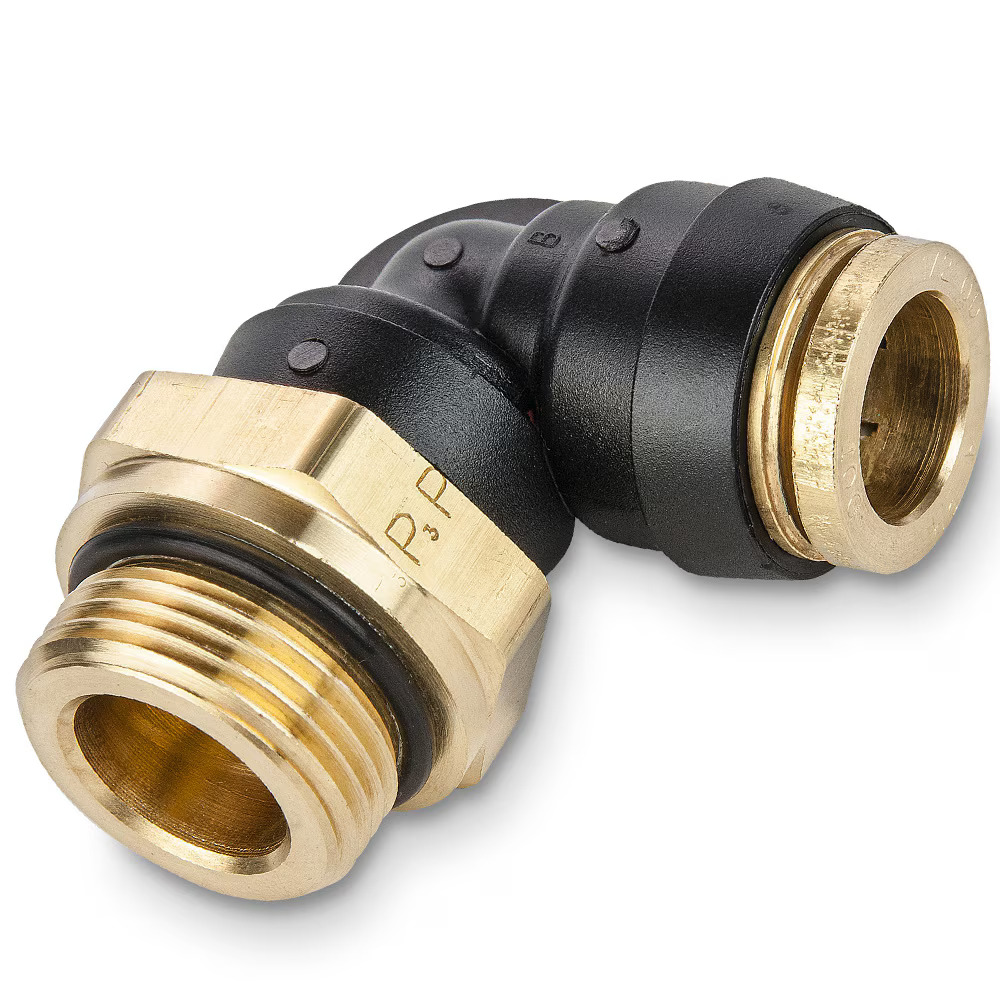 Air Brake D.O.T. composite & brass push-to-connect fittings - PTC & PTCR Elbow 90° - Rigid Swivel Tube to Pipe Push-to-Connect Male Metric MA12