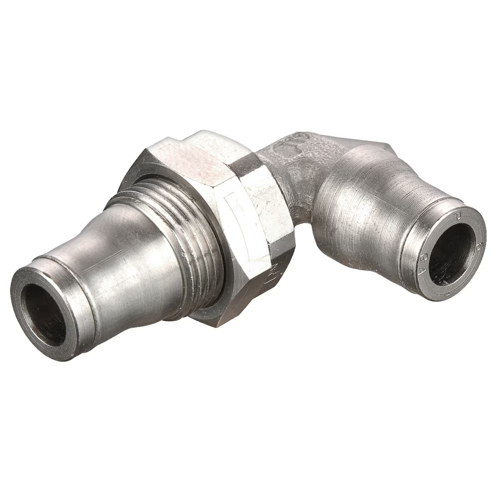 Electroless Nickel Plated Brass Push-to-Connect Fittings - Prestolok PLM Elbow 90° - Bulkhead Tube to Tube Push-to-Connect Push-to-Connect