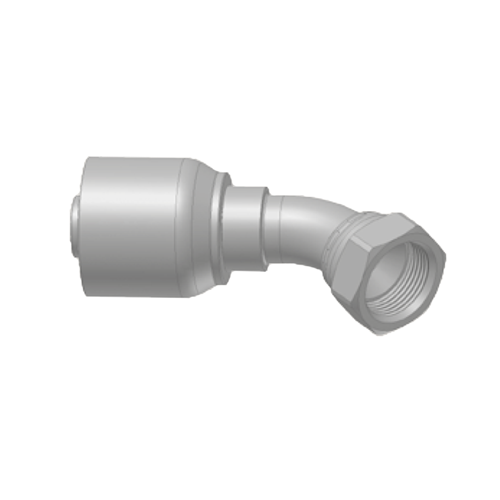 JIC Vinkel 45° Indstik - UN/UNF Svivel (Hun) indv. gev./Omløber (Udkravning 37°)