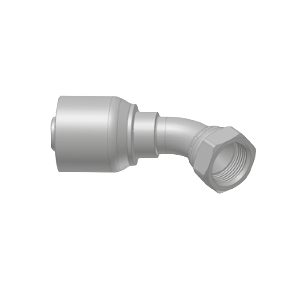 JIC Vinkel 45° Indstik - UN/UNF Svivel (Hun) indv. gev./Omløber (Udkravning 37°)