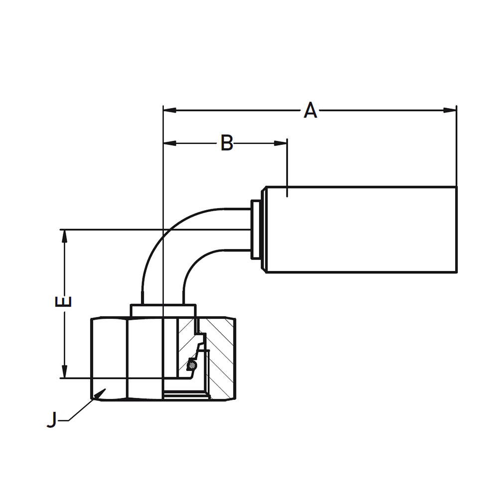 DIN - Metrisk Vinkel 90° Indstik - Metrisk Svivel (Hun) indv. gev./Omløber (Konus med O-ring 24°)