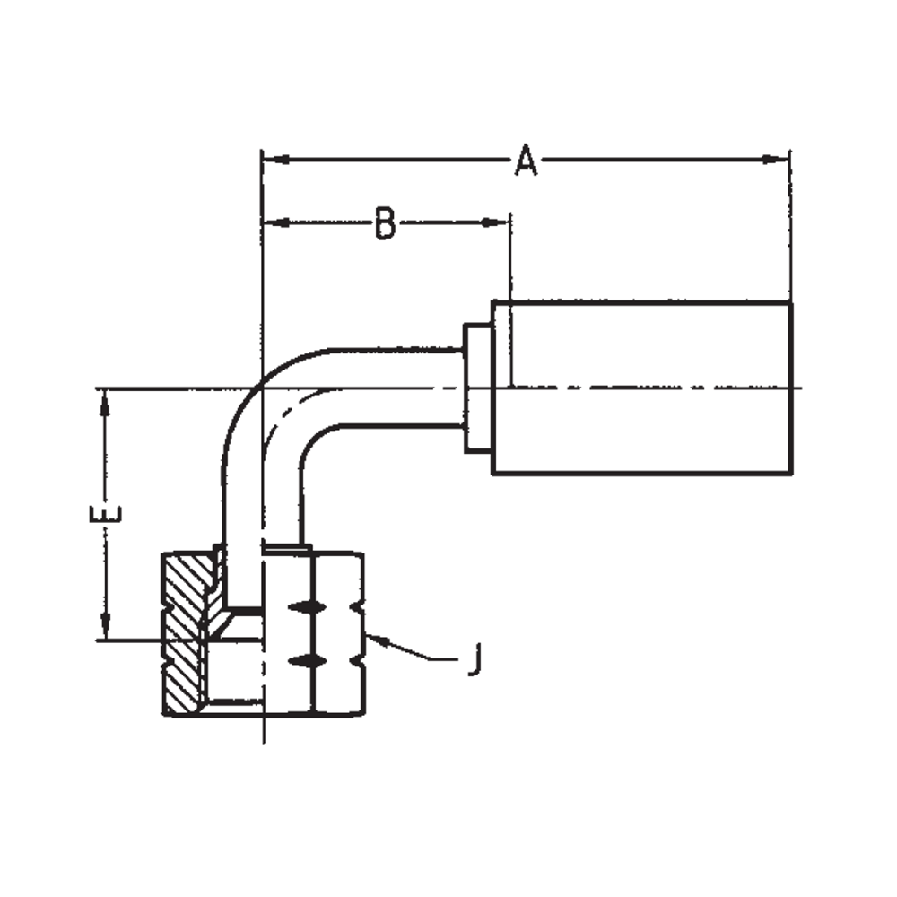 JIC Vinkel 90° Indstik - UN/UNF Svivel (Hun) indv. gev./Omløber (Udkravning 37°)