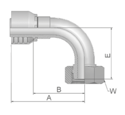 DIN - Metrisk Vinkel 90° Indstik - Metrisk Svivel (Hun) indv. gev./Omløber (For 24°/60° Udkravning)