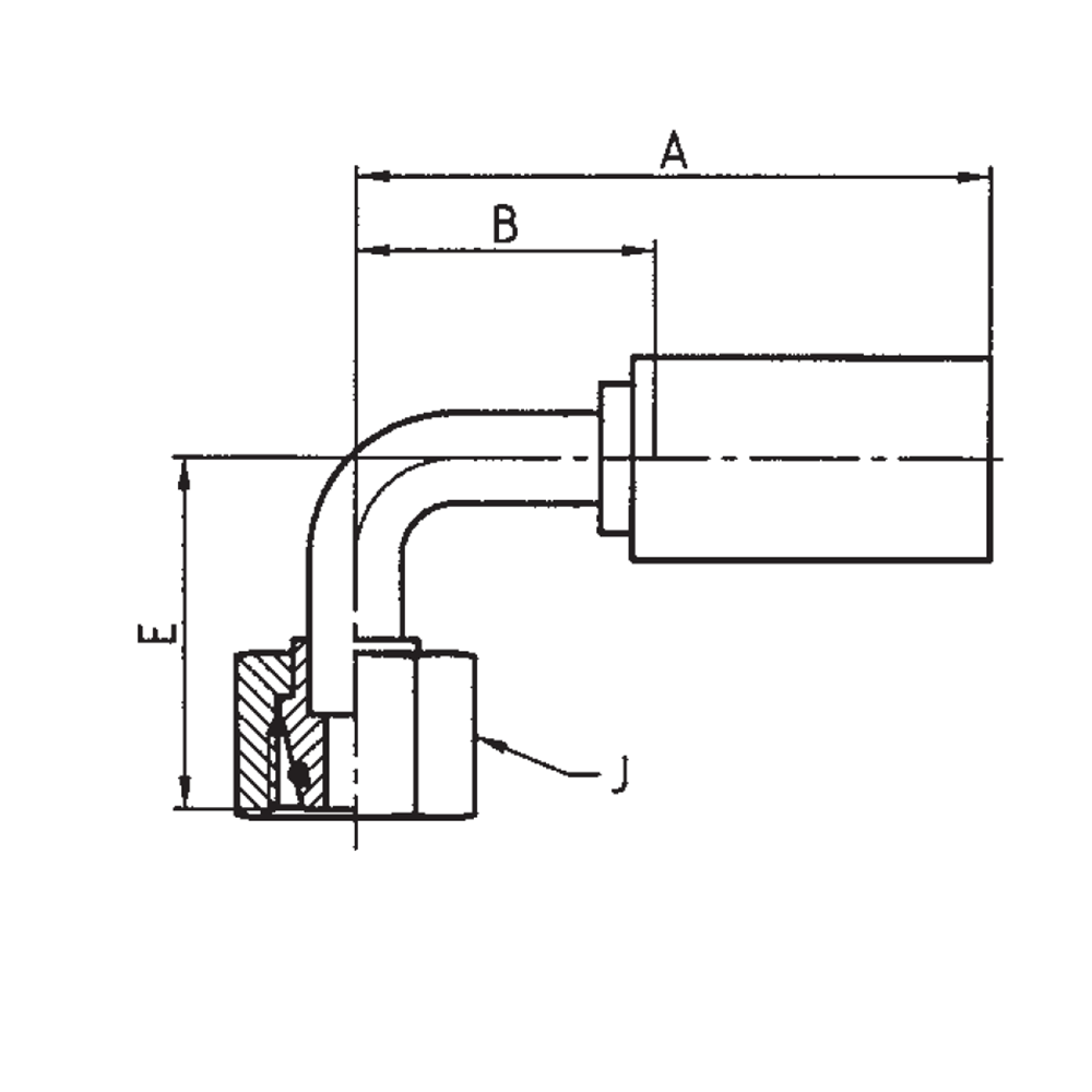 DIN - Metrisk Vinkel 90° Indstik - Metrisk Svivel (Hun) indv. gev./Omløber (Konus med O-ring 24°)