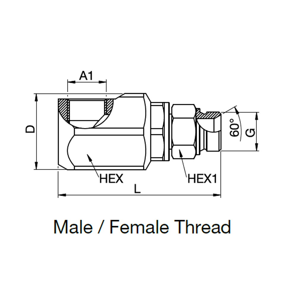 Serie KR Drejesvivel - 90° DN 6 = 28 mm up to DN 22 = 380 mm - Udvendig / Indvendig Gevind