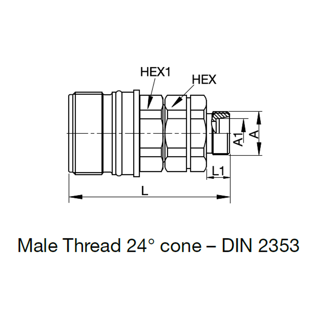 Serie QHPA Skruelynkobling Hun - Udvendig Gevind 24° Konus