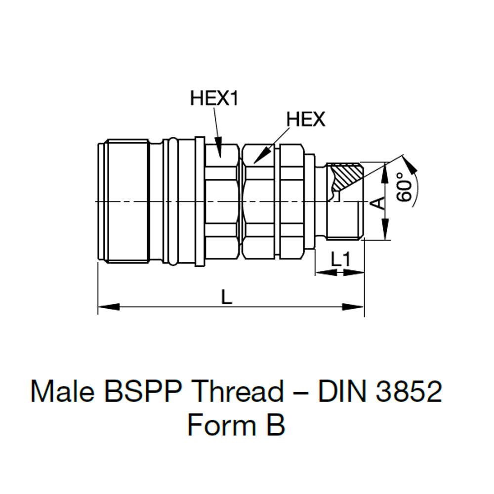 Serie QHPA Skruelynkobling Hun - Udvendig BSPP Gevind - From B