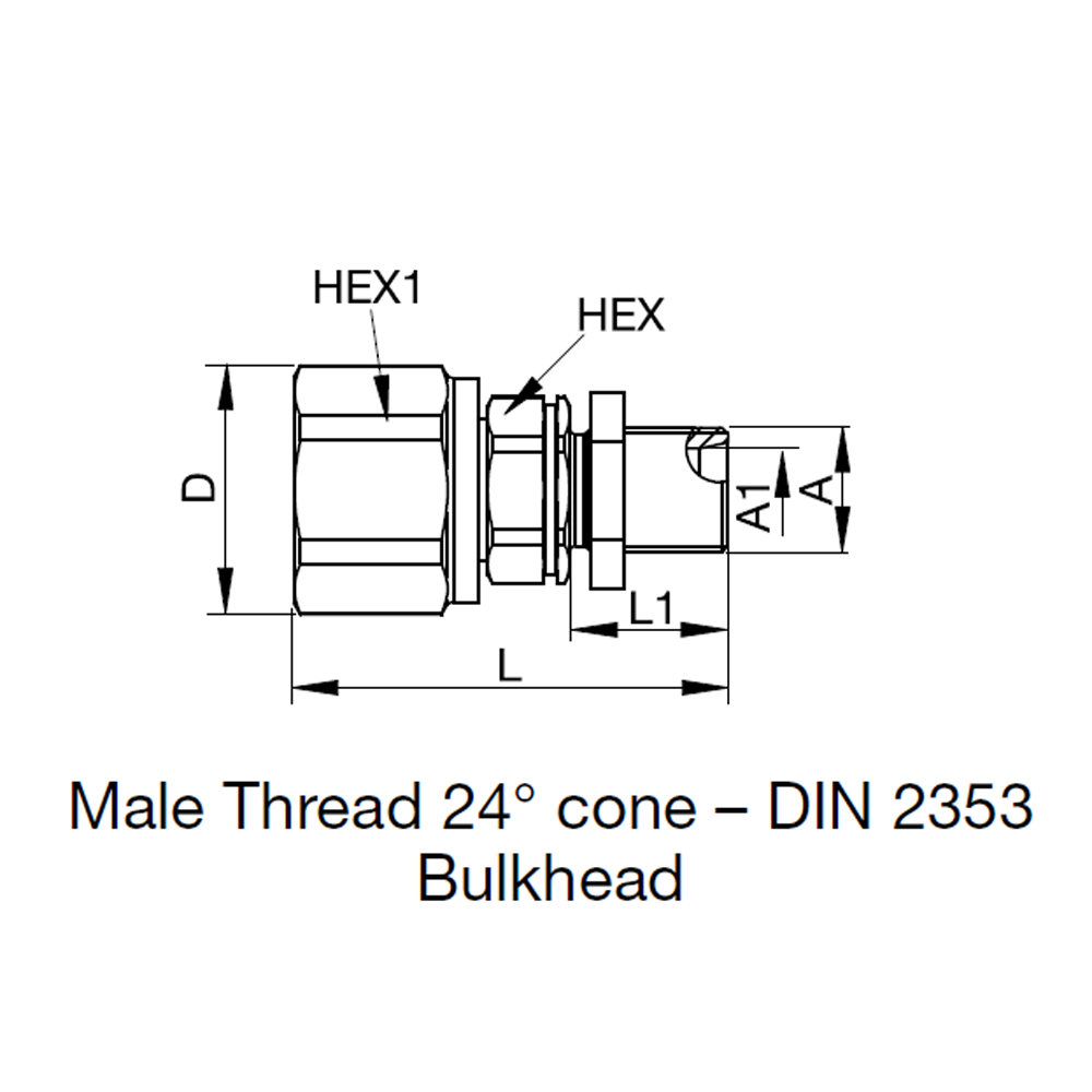 Serie QHPA Skruelynkobling Han - Udvendig Gevind 24° Konus - Skotgennemførring - 3/4 til 1""