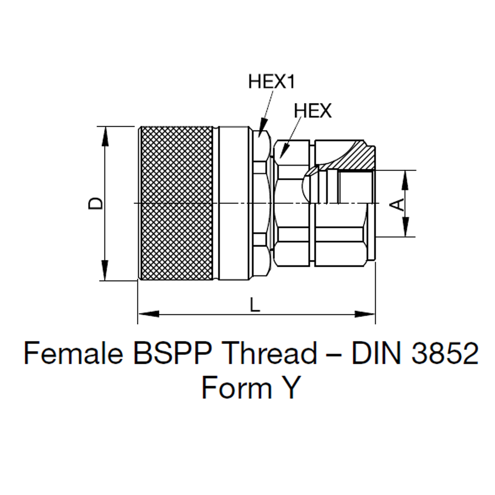 Serie QHPA Skruelynkobling Han - Indvendig BSPP Gevind - Form Y - 3/8 til 1/2""