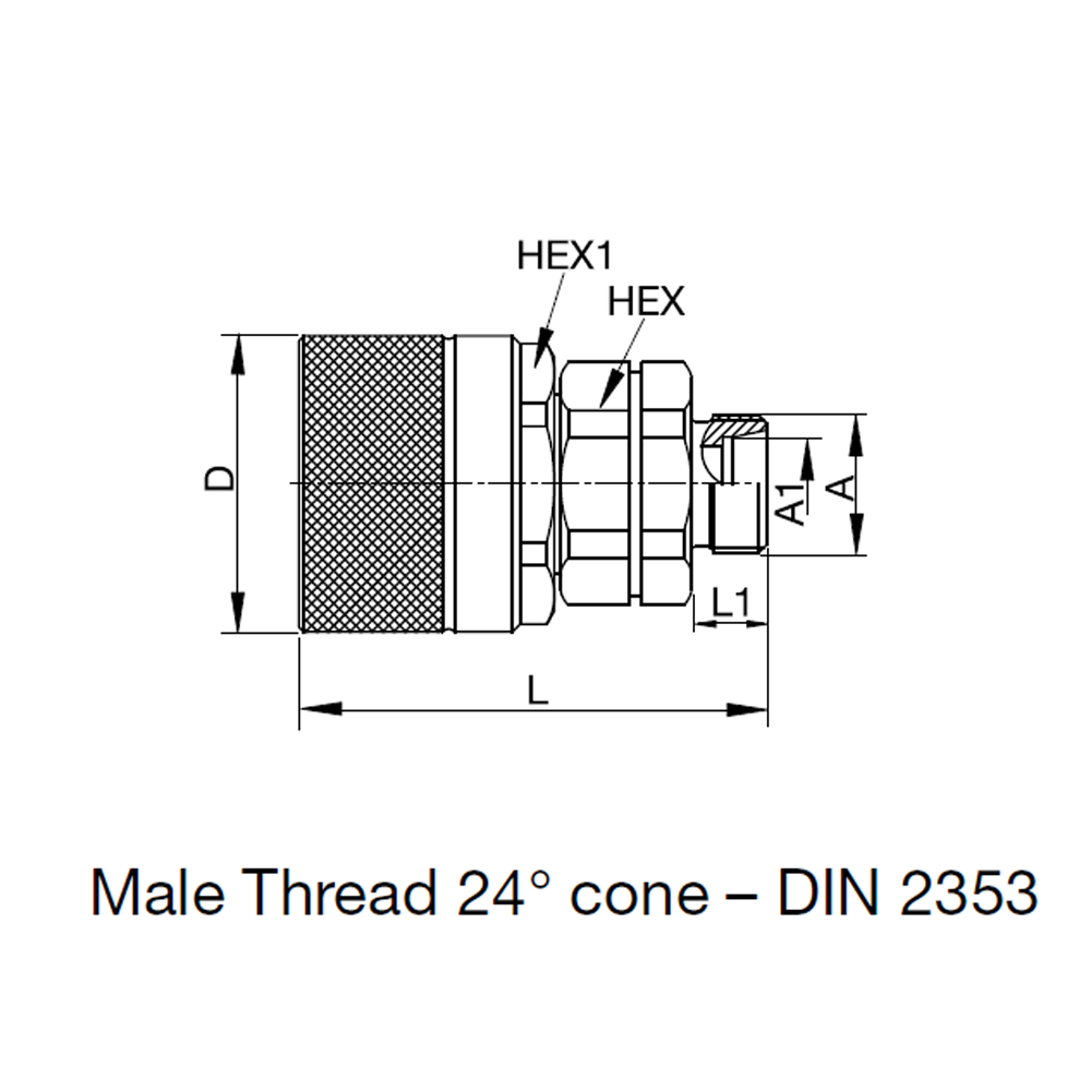 Serie QHPA Skruelynkobling Han - Udvendig Gevind 24° Konus