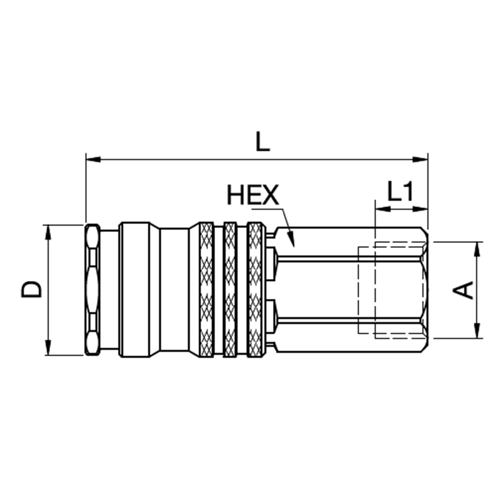 Serie 1600 - Single Shut-Off Hun Lynkobling (med ventil) - Hun Gevind - Stål