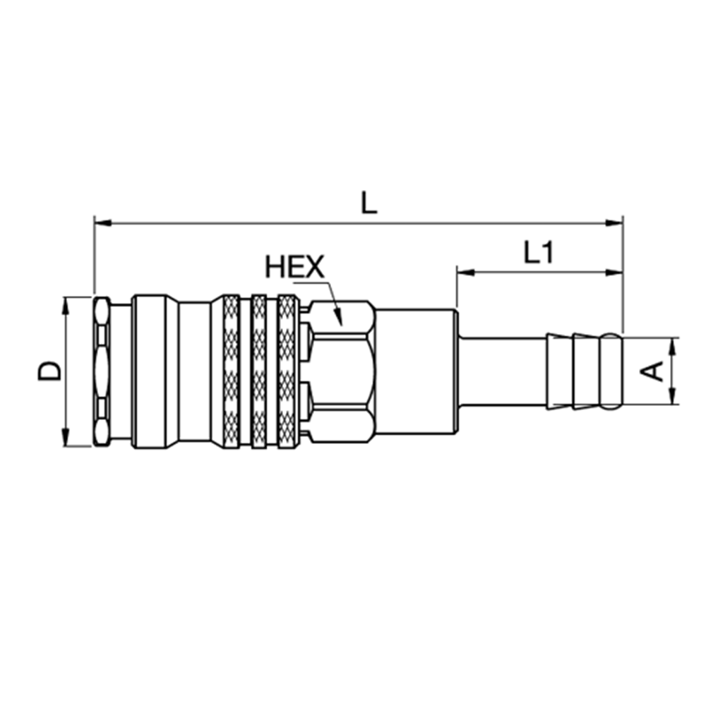 Serie 1600 - Single Shut-Off Hun Lynkobling (med ventil) - Slangestuds - Stål